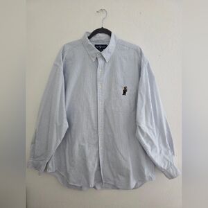 Vintage 90s Ralph Lauren Blaire Shirt Polo Bear On Front Pocket Striped Sz XXL